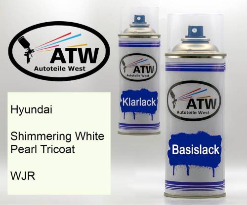 Hyundai, Shimmering White Pearl Tricoat, WJR: 400ml Sprühdose + 400ml Klarlack - Set, von ATW Autoteile West.